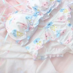 -Juwas Cute Floral And Clouds Print Padded Bra Panty Set