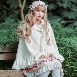 -Juwas Sweet Lolita Princess Bow-knot Heart Button Cape Coat