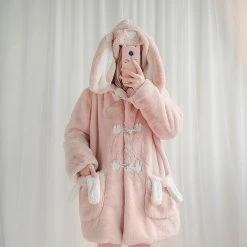 Juwas Kawaii Baby Pink Rabbit Fluffy Hoodie Cardigan CLOTHING