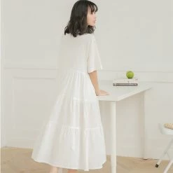 Juwas Kawaii Japanese Cream White Long Maxi Dress