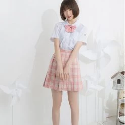 -Juwas Japanese JK Pink Plaid Pleated Skirt NEW ARRIVAL