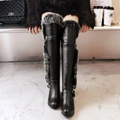 Juwas Chic Faux Fur Knee High Winter Boots