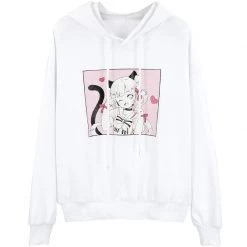 -Juwas Japanese Kawaii Fox Girl Print White Hoodie