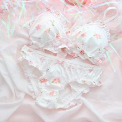-Juwas Cute Floral And Clouds Print Padded Bra Panty Set