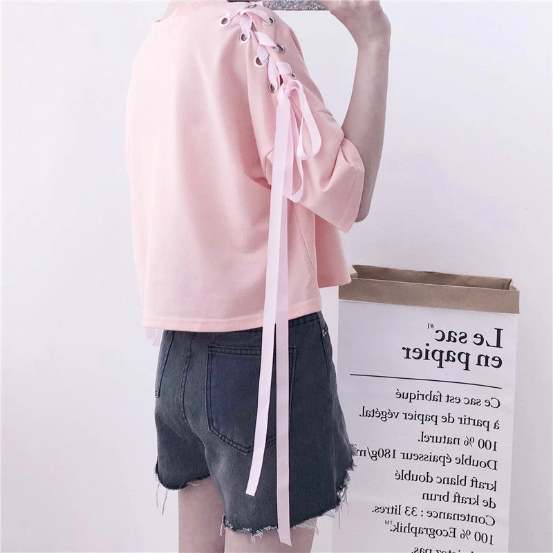 Juwas.com Online Store NEW ARRIVAL Gothic Letter Ribbon Loose Tee Shirt 8 Juwas.com Online Store NEW ARRIVAL Gothic Letter Ribbon Loose Tee Shirt