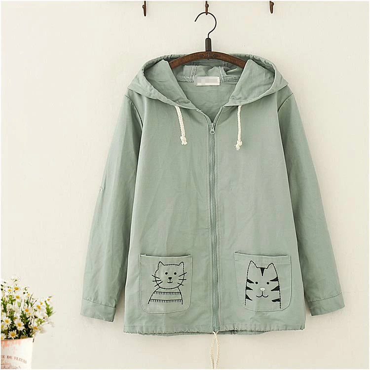 Juwas.com Online Store NEW ARRIVAL Kawaii Cat Embroidery Hooded Coat 5 Juwas.com Online Store NEW ARRIVAL Kawaii Cat Embroidery Hooded Coat