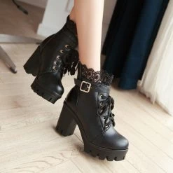 Juwas.com Online Store White Black Lace Up Ankle Boots NEW ARRIVAL