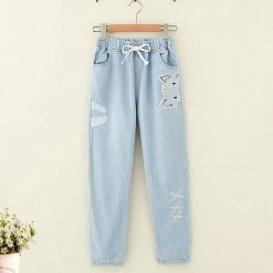 Juwas.com Online Store Cat Embroidery Jeans