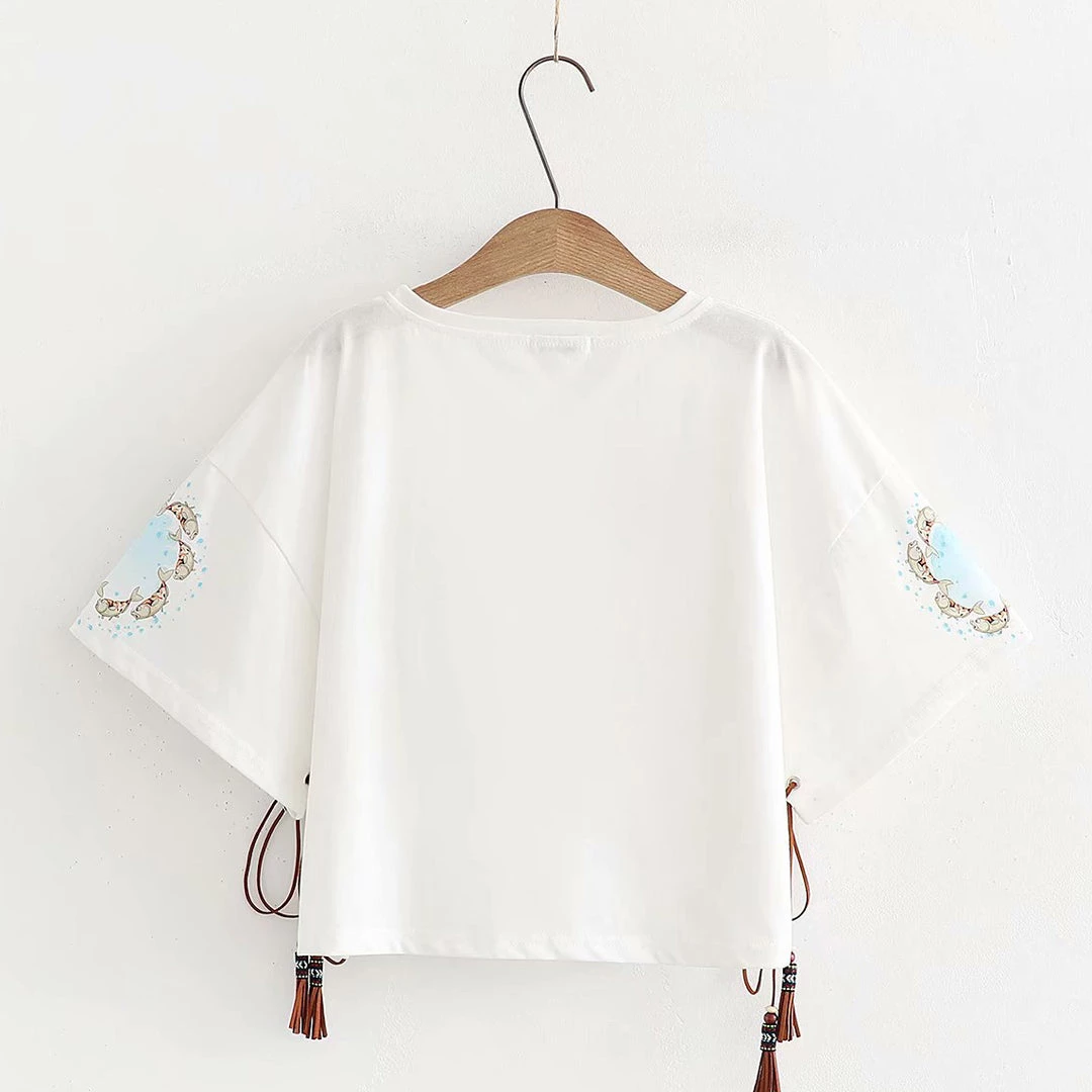 Juwas.com Online Store Korean O-neck Fishes Loose T-shirt 4 Juwas.com Online Store Korean O-neck Fishes Loose T-shirt