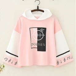 Juwas.com Online Store CLOTHING Japanese Musical Note Printed Color Block Hoodie