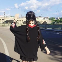 Juwas Japanese Fox Kitsune Black N’ Red Wrap Kimono NEW ARRIVAL