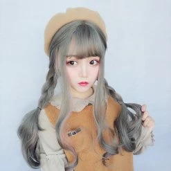 Juwas.com Online Store Long Grey Green With Purple Highlights Wavy Wig