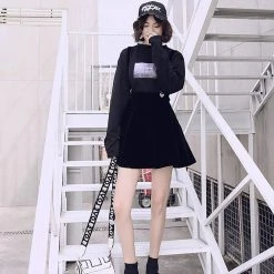 Juwas Basic Black Punk Rave Suspender Skater Skirt NEW ARRIVAL