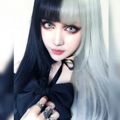 Juwas.com Online Store Punk Black Half White Half Straight Cosplay Wig NEW ARRIVAL