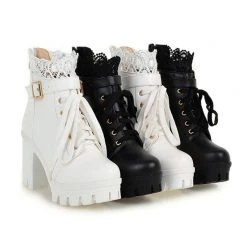 Juwas.com Online Store White Black Lace Up Ankle Boots NEW ARRIVAL