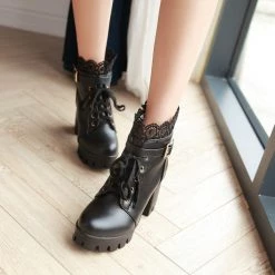 Juwas.com Online Store White Black Lace Up Ankle Boots NEW ARRIVAL