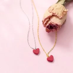 Juwas Sweet Red Heart Pendant Necklace