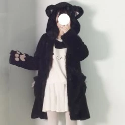 Juwas CLOTHING Cute Cat Ear Paws Plush Coat