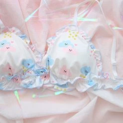 -Juwas Cute Floral And Clouds Print Padded Bra Panty Set