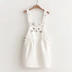 Juwas.com Online Store NEW ARRIVAL Japanese Kawaii Cat Embroidery Denim Overall