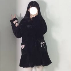 Juwas CLOTHING Cute Cat Ear Paws Plush Coat