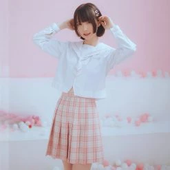 -Juwas Japanese JK Pink Plaid Pleated Skirt NEW ARRIVAL