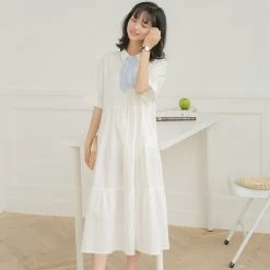 Juwas Kawaii Japanese Cream White Long Maxi Dress