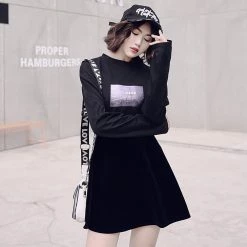 Juwas Basic Black Punk Rave Suspender Skater Skirt NEW ARRIVAL