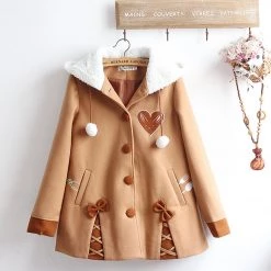 Juwas CLOTHING Chic Hungry Rabbit Brown Hooded Coat