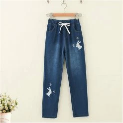 Juwas.com Online Store Harajuku Sakura Rabbit Embroidery Jean