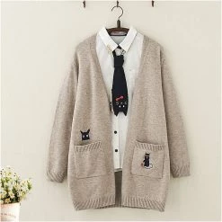 Juwas.com Online Store NEW ARRIVAL Kawaii Cat And Mouse Embroidery Loose Cardigan Sweater