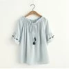 Juwas.com Online Store Japanese Style Embroidery Chiffon Loose T-shirt