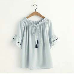 Juwas.com Online Store Japanese Style Embroidery Chiffon Loose T-shirt