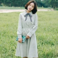 Juwas.com Online Store CLOTHING Simple Japanese Bow Knot Retro Long Sleeve Dress