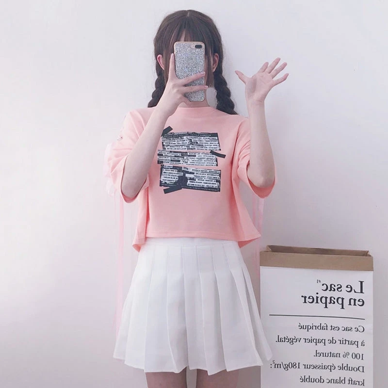 Juwas.com Online Store NEW ARRIVAL Gothic Letter Ribbon Loose Tee Shirt 6 Juwas.com Online Store NEW ARRIVAL Gothic Letter Ribbon Loose Tee Shirt