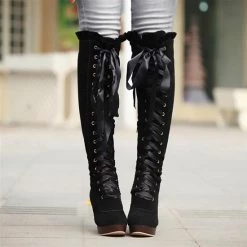 Juwas.com Online Store Vintage Lace-up Knee High Boots