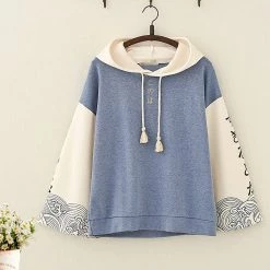 Juwas.com Online Store NEW ARRIVAL Japanese Style Wave Print Hoodie