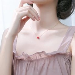Juwas Sweet Red Heart Pendant Necklace