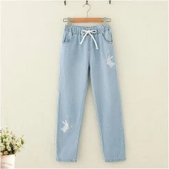 Juwas.com Online Store Harajuku Sakura Rabbit Embroidery Jean