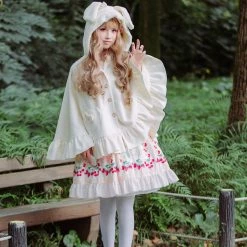 -Juwas Sweet Lolita Princess Bow-knot Heart Button Cape Coat
