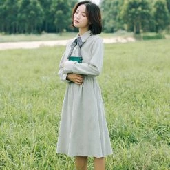 Juwas.com Online Store CLOTHING Simple Japanese Bow Knot Retro Long Sleeve Dress