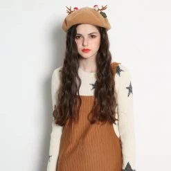 -Juwas Christmas Antler Woolen Beret NEW ARRIVAL