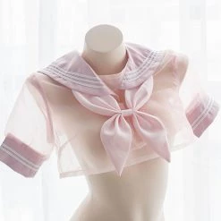 Juwas.com Online Store Sexy Pink Sailor Transparent Sheer Short School Uniform Lingerie NEW ARRIVAL