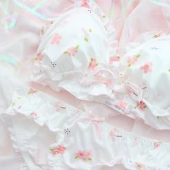 -Juwas Cute Floral And Clouds Print Padded Bra Panty Set