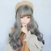 Juwas.com Online Store Long Grey Green With Purple Highlights Wavy Wig