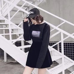 Juwas Basic Black Punk Rave Suspender Skater Skirt NEW ARRIVAL