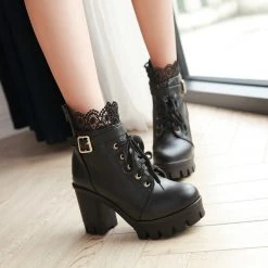 Juwas.com Online Store White Black Lace Up Ankle Boots NEW ARRIVAL