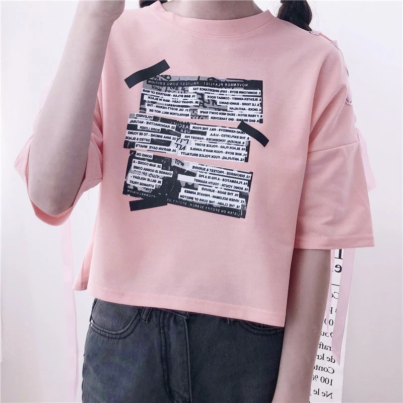 Juwas.com Online Store NEW ARRIVAL Gothic Letter Ribbon Loose Tee Shirt 7 Juwas.com Online Store NEW ARRIVAL Gothic Letter Ribbon Loose Tee Shirt