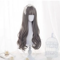Juwas.com Online Store Long Grey Green With Purple Highlights Wavy Wig