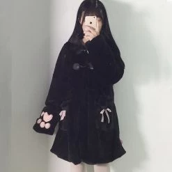 Juwas CLOTHING Cute Cat Ear Paws Plush Coat